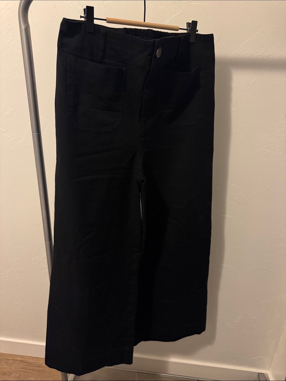 DownEast Black Wide-Leg Pants with Front Patch Pockets